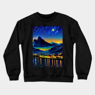 Mountain Village Landscape Crewneck Sweatshirt